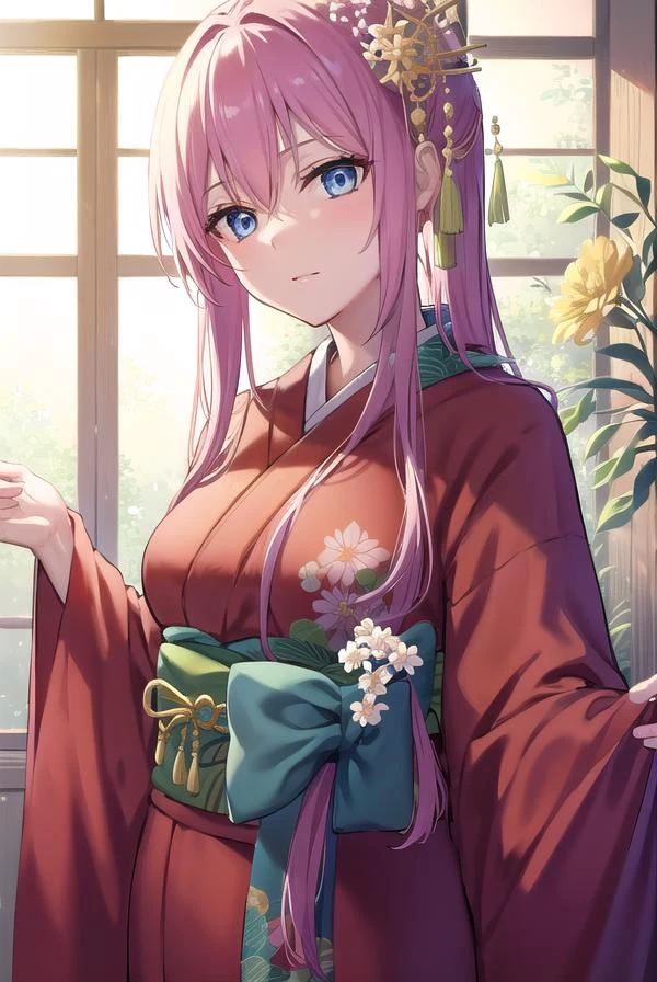 kayosudou, <lyco:kayosudou-lyco-nochekaiser:1>,
kayo sudou, blue eyes, pink hair, long hair,
BREAK flower, flowes, green sash, hair ornament, japanese clothes, kimono, obi, red kimono, sash,
BREAK cowboy shot, looking at viewer,
BREAK indoors,
BREAK <lyco:GoodHands-beta2:1>, (masterpiece:1.2), best quality, high resolution, unity 8k wallpaper, (illustration:0.8), (beautiful detailed eyes:1.6), extremely detailed face, perfect lighting, extremely detailed CG, (perfect hands, perfect anatomy),