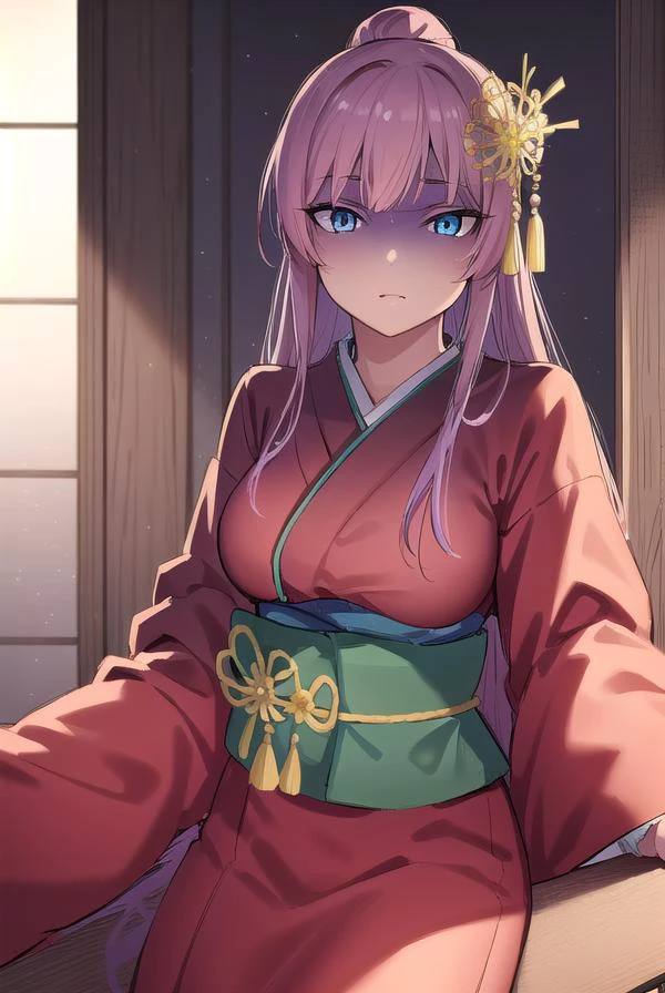 kayosudou, <lyco:kayosudou-lyco-nochekaiser:1>,
kayo sudou, blue eyes, pink hair, long hair, <lora:gekioko_v200:1>, <lora:paleface_v100:1>,
BREAK flower, flowes, green sash, hair ornament, japanese clothes, kimono, obi, red kimono, sash,
BREAK cowboy shot, looking at viewer,
BREAK indoors,
BREAK <lyco:GoodHands-beta2:1>, (masterpiece:1.2), best quality, high resolution, unity 8k wallpaper, (illustration:0.8), (beautiful detailed eyes:1.6), extremely detailed face, perfect lighting, extremely detailed CG, (perfect hands, perfect anatomy),