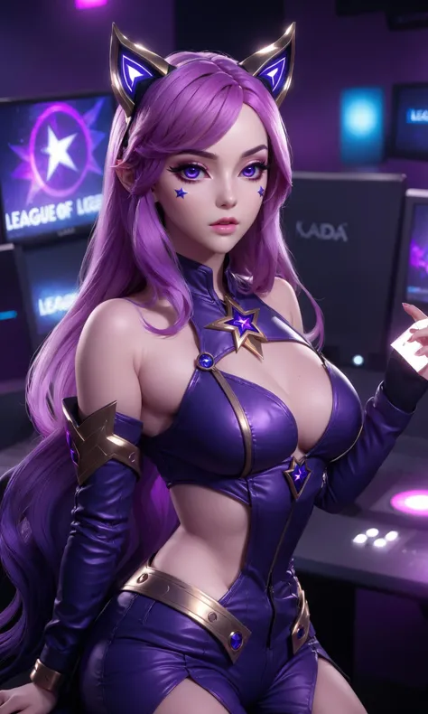 best quality,masterpiece,realistic,full body,1girl,k/da \(league of legends\),3D graphics,there is a star below the left eye,<lora:MIAOKA_KDA_XL:0.8>,