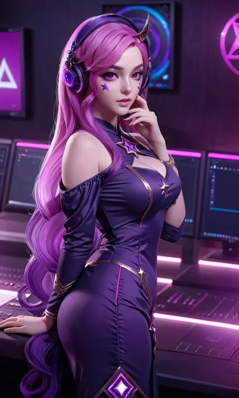 best quality,masterpiece,realistic,full body,1girl,k/da \(league of legends\),3D graphics,there is a star below the left eye,<lora:MIAOKA_KDA_XL:0.8>,crop top,