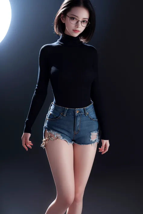 best quality, realistic, highres,masterpiece,photorealistic,uncensored,raw photo,intricate details,
1girl,gorgeous goddess, deity,queen,flawless,sexy,charming,seductive,erotic, alluring, enchanting,
perfect female body,mature female,shiny skin, skindentation, narrow waist,full body,
picture-perfect face,perfect face, beautiful face,beautiful eyes, huge breasts, black short hair,
(black turtleneck sweater,round-rimmed glasses,blue denim trousers:1.2),sleeves rolled up, black leather shoes,
(standing on stage),(holding iphone:1.2),looking at viewer, speak to viewer,
spotlight, conference,
<lora:koreanDollLikeness_v15:0.2>, <lora:shojovibe_v11:0.8>, ulzzang-6500-v1.1,