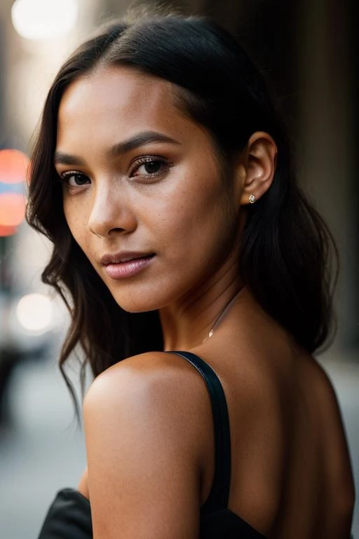 <lora:l41sr1b31r0:0.9>, a Realistic photo of l41sr1b31r0 woman, 1girl, solo, long hair, black hair, bare shoulders, parted lips, teeth, looking back, black eyes, lips, looking to the side, portrait, close-up, freckles, realistic, nose, professional Photography, Photorealistic, detailed eyes, RAW, analog, sharp focus, 8k, HD, DSLR, high quality, Fujifilm XT3, film grain, award winning, masterpiece