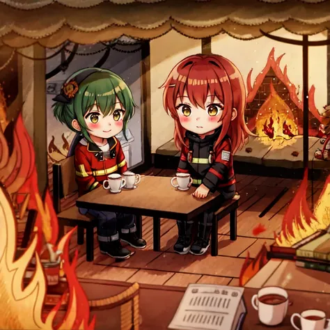 (thisisfine:1.3), (fire eveywhere:1.1), (smoke:1.0), (room full of fire:1.3), sitting on chair, (1girl:1.3)