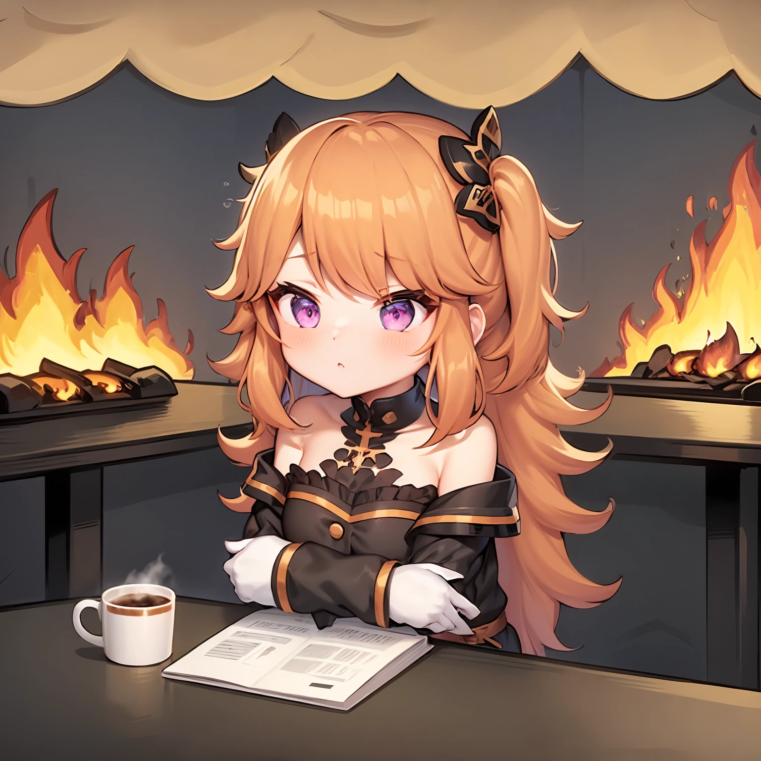 thisisfine, 1girl, orange hair,(purple eyes:1.2), kiara,
crossed_arms, table, coffee_mug, steaming coffee, cute,
staying positive, surrounded by flames, fire, sitting, smoke
<lora:lottalewdsThisisfine_v2:0.6>
<lora:takanashi kiara elegant:0.8>