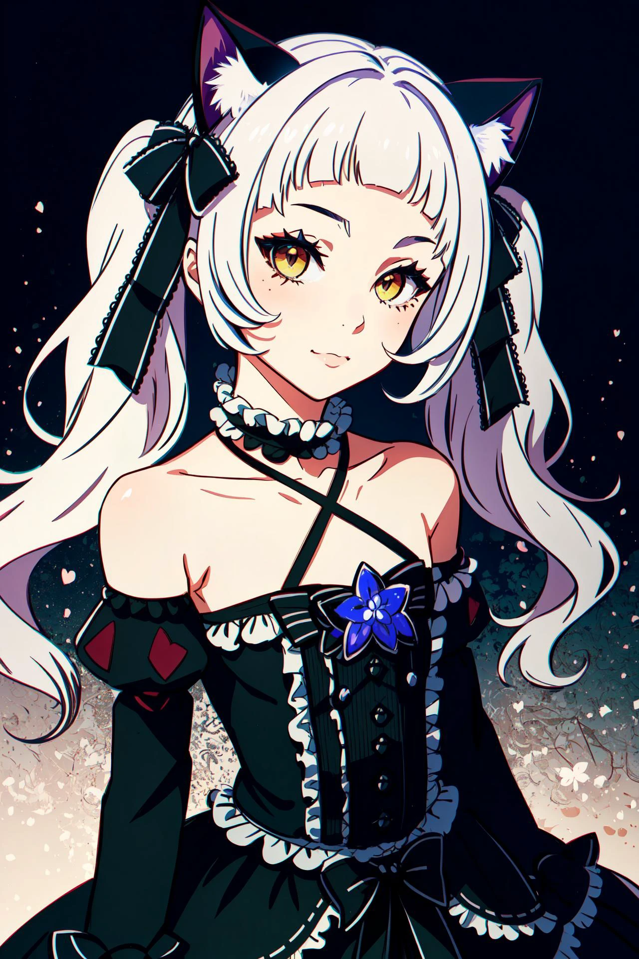 best quality, intricate details,
<lora:ShionV2D8_e6:0.8> ShionGothic, smug, twintails, animal_ear_fluff,gothic_ta,loliashion,halter dress, cat ears,cat_girl,long dress, halterneck, layered dress,frilled dress, center_frills,detached sleeves,
<lora:AnimePunk:0.8>