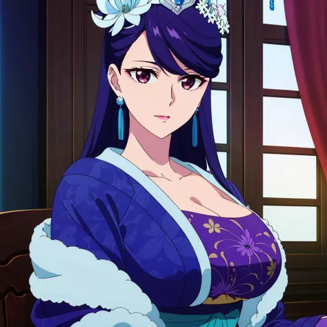 (breasts out, center opening,breasts:1.1), Blue and white dress,chinese clothes,wide sleeves,long sleeves,
floral print, earrings,
<lora:Lihua_Apothecary-KK77-V1:0.7>,hair ornament,necklace, bracelet,gem,jewelry,ear
purple eyes, purple hair,bangs,
1 girl, 20yo,Young female,Beautiful long legs,Beautiful body,
Beautiful Nose,Beautiful character design, perfect eyes, perfect face,expressive eyes,perfect balance,
looking at viewer,(Focus on her face),closed mouth, (innocent_big_eyes:1.0),(Light_Smile:0.3),
official art,extremely detailed CG unity 8k wallpaper, perfect lighting,Colorful, Bright_Front_face_Lighting,White skin,
(masterpiece:1.0),(best_quality:1.0), ultra high res,4K,ultra-detailed,
photography, 8K, HDR, highres, absurdres:1.2, Kodak portra 400, film grain, blurry background, bokeh:1.2, lens flare, (vibrant_color:1.2),professional photograph,
(Beautiful,large_Breasts:1.4), (beautiful_face:1.5),(narrow_waist),