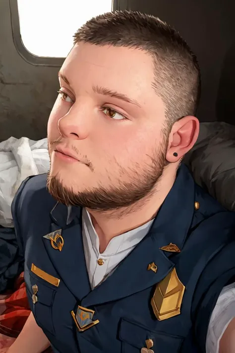 (anime, extremely detailed, masterpiece), (candid photo of young man, chubby, handsome, cute nose, skin imperfections, realistic skin, skin texture, 8k, ), (futuristic mage uniform), epiCPhoto, <lora:Chubby_man:0.85>