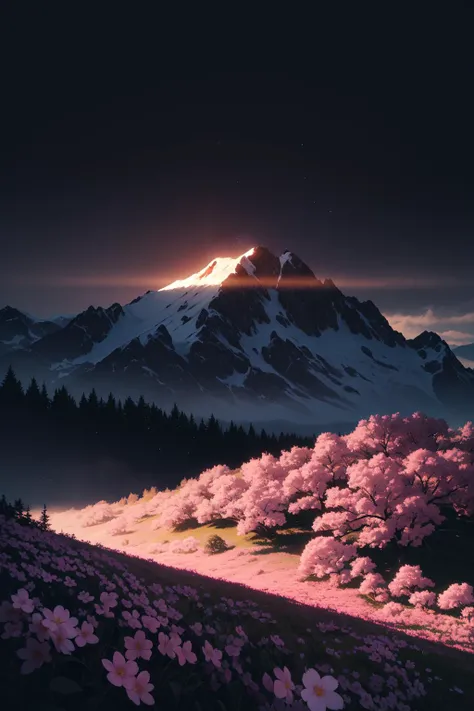 nature, cherry blossom, flowers, volumetric lighting, soft lighting, light particles, mountain,
<lora:NoiseOffset:1>