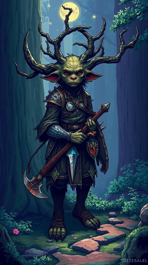 a goblin in the forest, enraged, skinny, (melee weapons:1.3), glowing red eyes, (long nose), nightmare style, highly detailed, trending on artstation, 8k, digital painting,artgerm , greg rutkowski , alphonse mucha