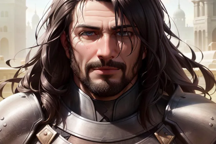 (Highres), 4K, 8K, Detailed Illustration, Ambient Light, Realistic Shadows, Digital Art, Soft Lighting, Reflections, Detailed Face, (Hyper-Detailed Hair:1.4), (Hyper-Detailed Eyes:1.4),
Mature Male, Male Focus, Old, King, Black Beard, Black Hair, Armor,
