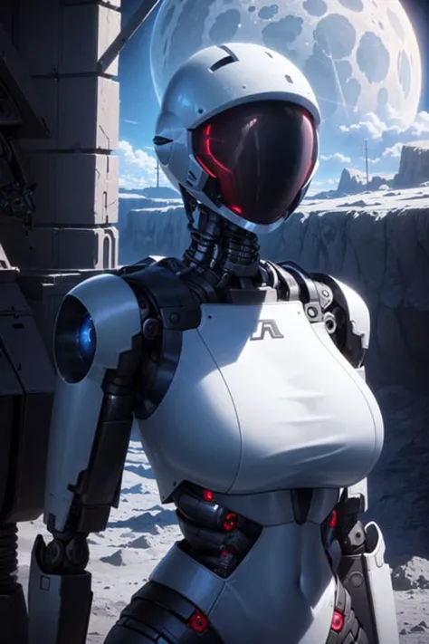 (Masterpiece, Best Quality:1.4), (Highres), (Hyper Detailed:1.4), (Digital Art:1.2), 4K,
Outdoors, (Space:1.2), (On Moon:1.2),
1Girl, Solo, Standing, (Robot:1.2), (Upper Body:1.2),
(Curvy:1.4),
(Mechanical Arms:1.4), Mechanical Legs, Huge Pauldrons, Mechanical Parts, (Black Visor:1.2), (Helmet:1.4),