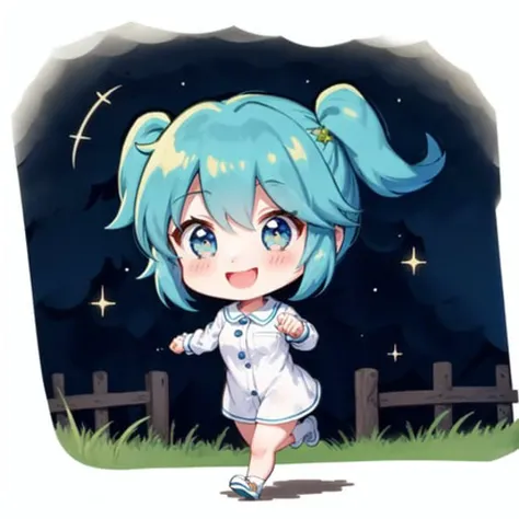 masterpiece, absurdres, highres, best quality, 1girl, ((running)), smile, happy, outside, nature, full body, night, starry sky, shooting star, <lora:lottalewdsThisisfine_v2:1>