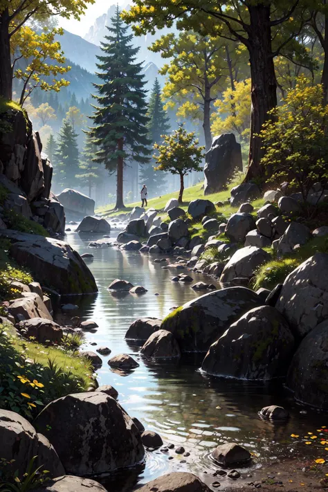 (Masterpiece, Best Quality, High Quality, Highres:1.4), Detailed, Extremely Detailed, Ambient Soft Lighting, 4K,
Outdoors, (Nature, Oak Forest:1.2), (Rocks:1.2), Mountais, Flowers, Plants,
<lora:NoiseOffset:2>