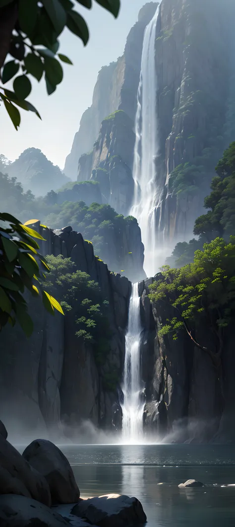 (Masterpiece, Best Quality, High Quality, Highres:1.4), Detailed, Extremely Detailed, Ambient Soft Lighting, 4K,Blurry, Blurry Background, Depth of Field, Bokeh, DOF, Fog, Bloom
Outdoors, (Nature, tropical forest:1.2), (Rocks:1.2), Mountais, Plants, waterfall,
 <lora:epi_noiseoffset2:1> <lora:add_detail:0.5>