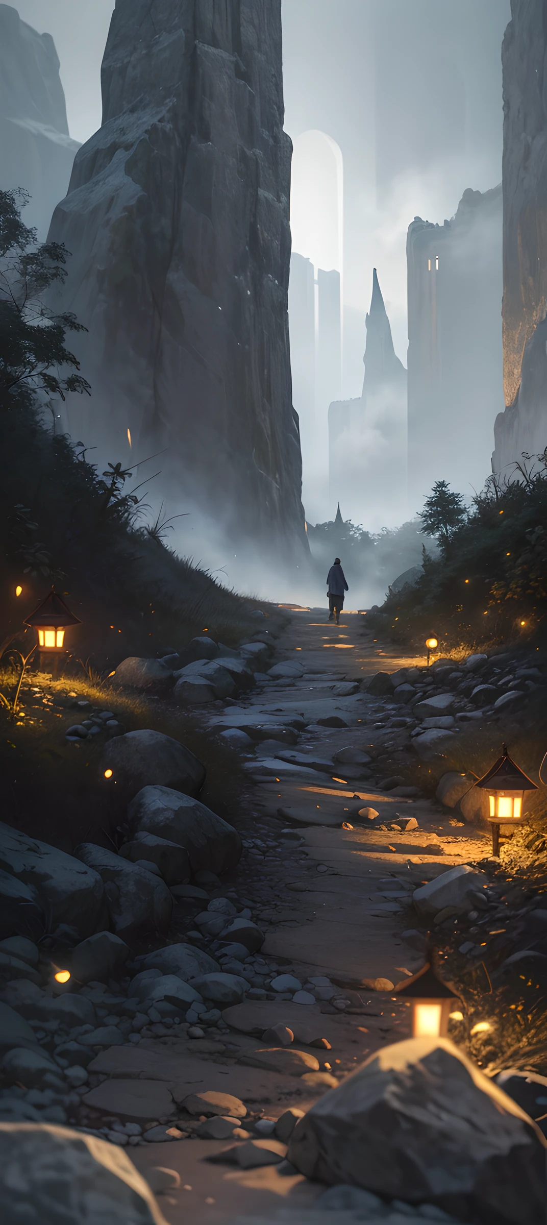 (Masterpiece, Best Quality, High Quality, Highres:1.4), Detailed, Extremely Detailed, Ambient Soft Lighting, 4K,Blurry, Blurry Background, Depth of Field, Bokeh, DOF, Fog, Bloom
Outdoors, (Nature, fantasy forest:1.2), (Rocks:1.2), sunny, sunlight, sunbeam, extreme terrain, dappled sunlight, village,
<lora:epi_noiseoffset2:1> <lora:add_detail:1>