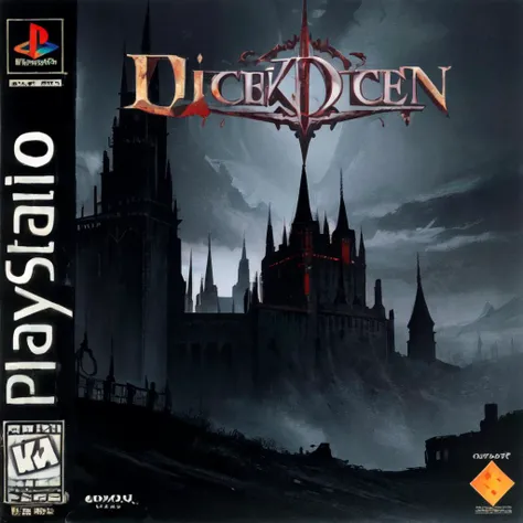 masterpiece,best quality, box art, A dark, foreboding castle where a wicked queen reigns, logo, English text, <lora:PS1BoxArtV1.2:1.0>