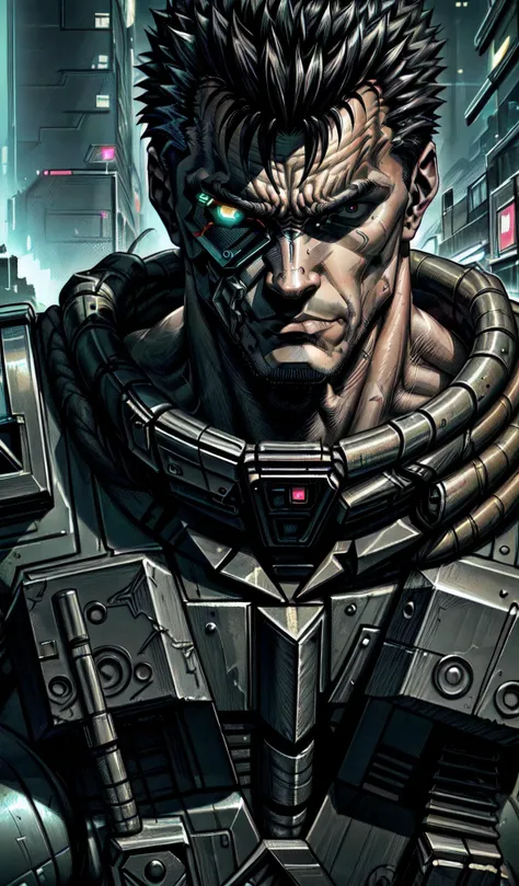 (the most beautiful image ever seen, golden ratio, award winning, best quality, masterpiece:1.2),
digital portrait inspiration from modern masters like Takeshi Obata, Sui Ishida, Takehiko Inoue, the artwork should encapsulate 1boy, guts \(berserk\), (male focus:1.3), (black hair, manly:1), surreal, whimsical, fascinating, abstract cyberpunk metropolis, neon signs, cyberpunk 2077 theme, cyberpunkai, neon, street, city, (upper body, close-up:1.3)
,Neuromancer, (sci-fi, futuristic, cyberpunk aesthetic:1.3), crepuscular rays, dramatic lighting
,<lora:more_details:0.6> <lora:CyberPunkAI:0.5> <lora:Guts_05:0.8>