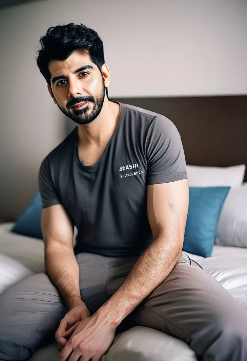 Full body photography, dark questionable hotel room, ((sacha dhawan a man <lora:pavail-gulati_Sacha-Dhawan:1>)), looking into camera, (natural skin, natural texture), soft cinematic light, adobe lightroom, photolab, intricate, highly detailed, sharp focus, insane details, intricate details, hyperdetailed, low contrast, soft cinematic light, exposure blend, dim colors, dim light, Award - winning, with Kodak Portra 800, a Hasselblad 500 ,55mm f/ 1.9 lens, extreme depth of field, available light, high contrast, Ultra HD, HDR, DTM, 8K,
