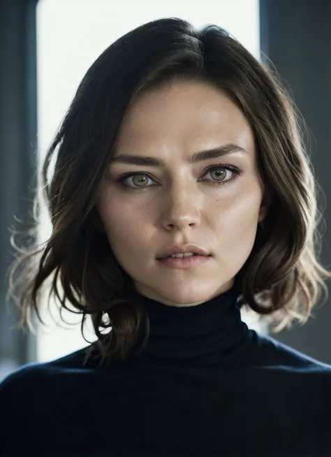 A stunning intricate full color portrait of (sks woman:1), wearing a black turtleneck, epic character composition, by ilya kuvshinov, alessio albi, nina masic, sharp focus, natural lighting, subsurface scattering, f2, 35mm, film grain, <lora:locon_trieste_v1_from_v1_64_32:1.25>