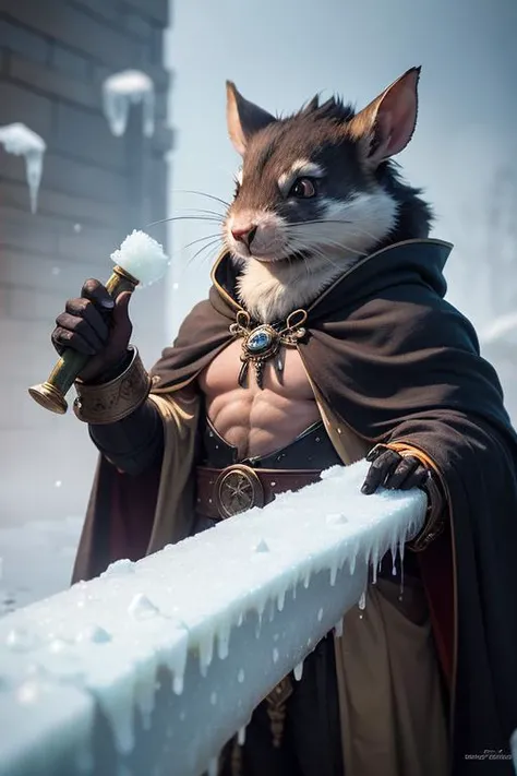 an awarded photography of Tretch Craventail - A devious Skaven chieftain with a long, rat-like tail and clad in tattered robes., at Graupel Showers: Showers of graupel, soft, opaque pellets of ice similar to hail but less dense. , masterpiece, ultrasharp, depth of field and boekh, best quality, <lyco:GoodHands-beta2:1.0>