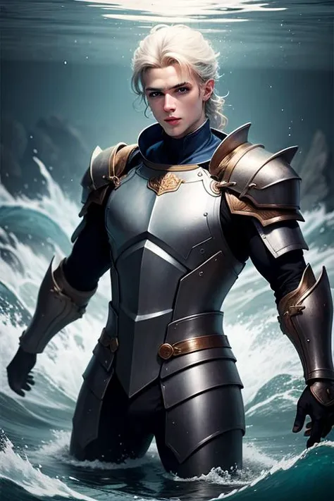 an awarded photography of Valten - A young, handsome Human champion, chosen by the gods, clad in gleaming silver armor., at Maelstrom: A powerful whirlpool in the sea, capable of swallowing vessels whole. , masterpiece, ultrasharp, depth of field and boekh, best quality, <lyco:GoodHands-beta2:1.0>