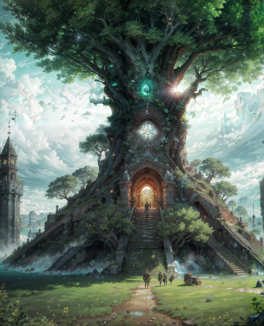 Highly detailed, High Quality, Masterpiece, beautiful, masterpiece, best quality, ultra-detailed, extremely clear, <lora:DarkIncursioStyle:1>, advntr, huge Tree, huge tree in the middle of the woods