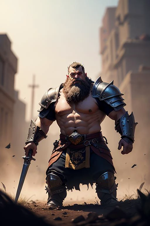 an awarded photography of Ungrim Ironfist - A fierce and bearded Dwarf Slayer King, clad in torn and battle-worn armor., at Heat Haze: A shimmering distortion of the air, often seen on scorching hot days. , masterpiece, ultrasharp, depth of field and boekh, best quality, <lyco:GoodHands-beta2:1.0>