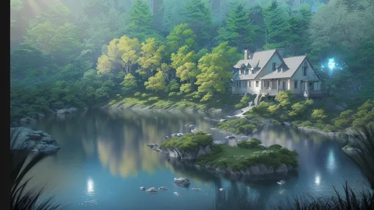Tilt-shift photography,An incredible house of great natural beauty, the lake running around it, rock paths surrounding the house, harmony and full of nature(Dolby Vision/1.5),(32k/.15) , (particle effect/1.5),Anti-Aliasing, FKAA, TXAA, RTX, SSAO, Shaders, OpenGL-Shaders, elegant,(ultra realistic quality nature elements/1.5),(masterpiece weather/1.5), (ray tracing/1.5), (ultra detailed/ 1.5), (masterpiec/1.5), (best quality),(illumination sun white /1.5)(white lighting/1.5 )(Photorealistic/1.5) ,(xtrem realistic/1.5) (ultra detailed/1.5), (highly detailed/1.5), (cinematic lighting/1.5), (intricate details/1.5), (specular light:1.5), (colorful/1.5),(high quality of nature/1.5)(3d isometric/3.9),(photorealistic1.5), (epic composition1.5),