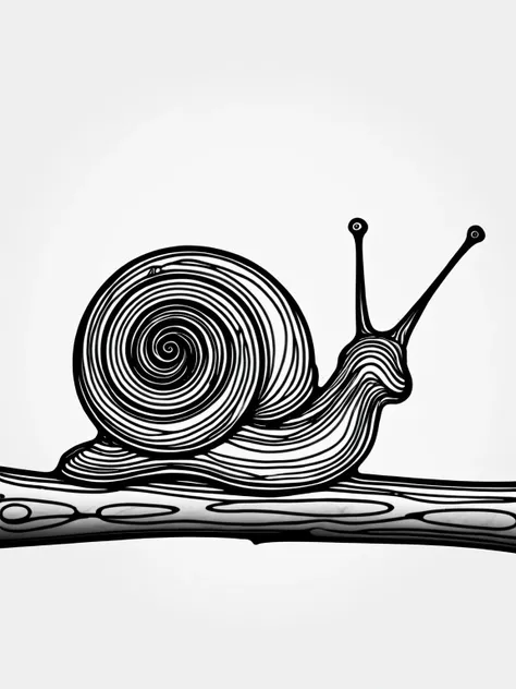 intricate ais-lineart snail sliding on a piece of bark, white background <lora:Line_Art_SDXL:1>