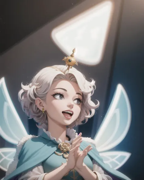 ((masterpiece), best quality, high quality, professional quality, highly detailed, highres, perfect lighting, natural lighting), beautiful, fairy godmother, waving hand, granting a wish, making dreams come true