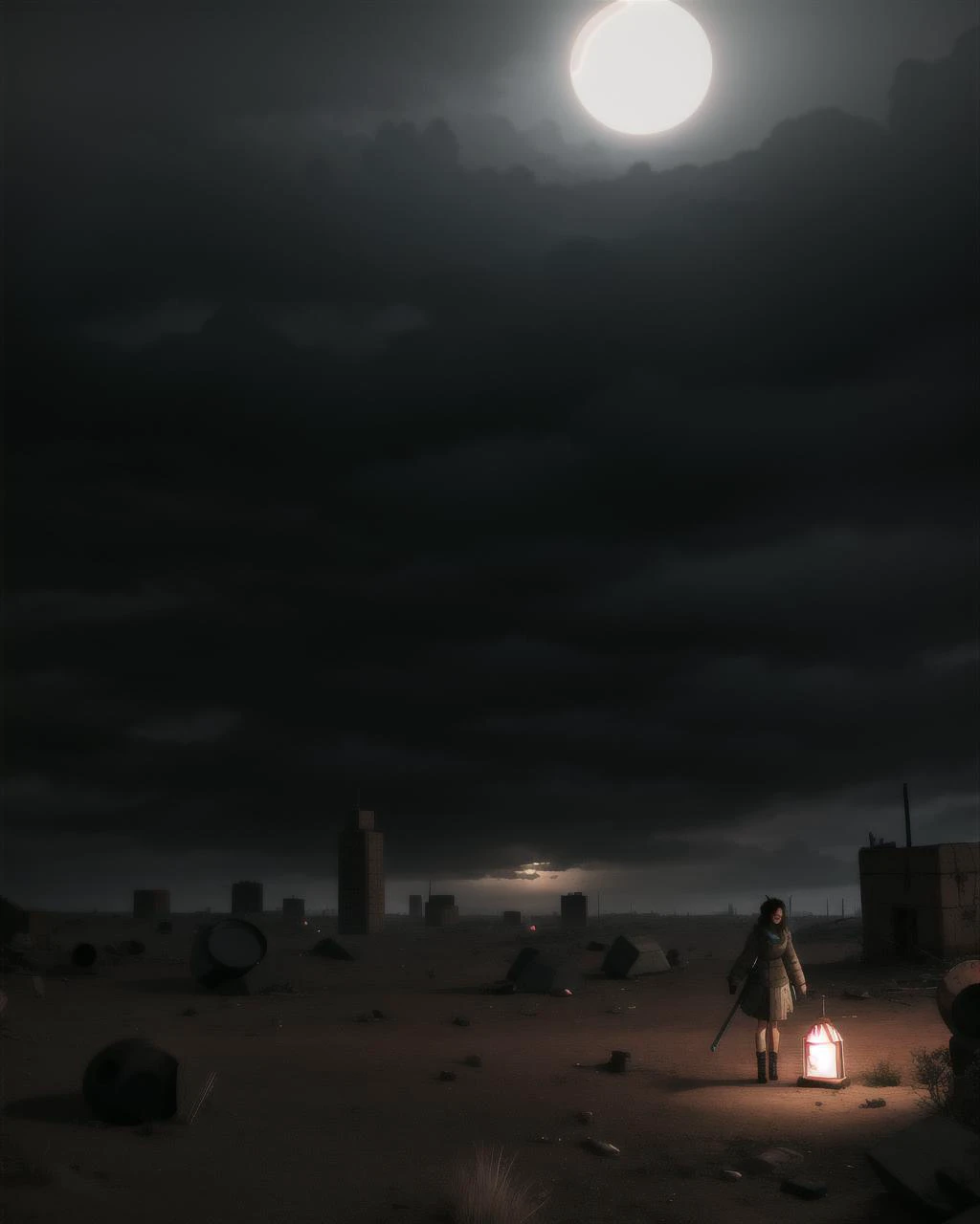 ((masterpiece), best quality, high quality, professional quality, highly detailed, highres, perfect lighting, natural lighting), visionary, desolate post-apocalyptic wasteland, A world with unpredictable gravity fluctuations, leading to floating islands and erratic weather patterns., Post-Apocalyptic Wasteland, centaur, perfecteyes eyes, <lora:lora_perfecteyes_v1_from_v1_160:1>