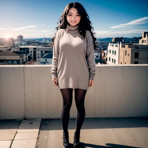 <lora:ETO_OCC006:0.6>,looking at viewer,smile,
ETO_OCC,1girl,
curly hair,longhair,
turtleneck sweater,city,sunset,
full body,
