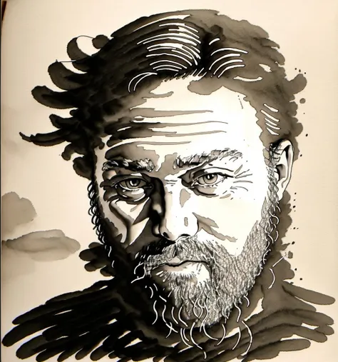 beard, oil painting, portrait, Ink drawing, masterpiece, best quality,