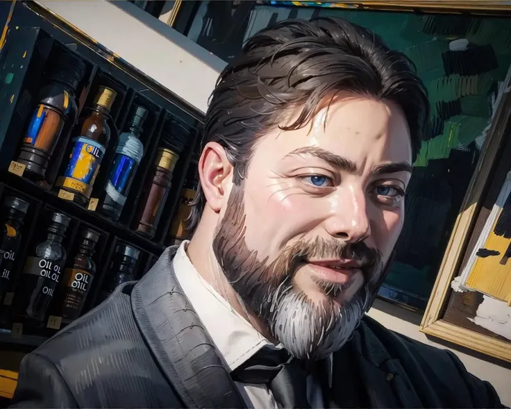 <lora:sargon_v10:1>, (((oil painting))), ink drawing, beard, realistic, suit, upper body