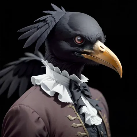 <lora:frenchfashion-courtoutfit:1.0> anthropomorphic raven crow wearing frenchcourtsuit, masterpiece, 8k, high resoltuion, shallow depth of field, sharp focus