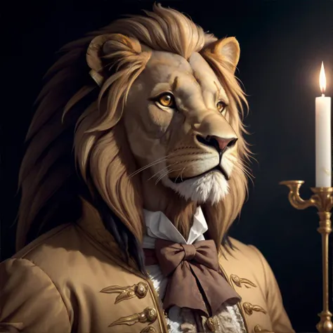 <lora:frenchfashion-courtoutfit:1.0> anthropomorphic lion wearing frenchcourtsuit, masterpiece, 8k, high resoltuion, shallow depth of field, sharp focus