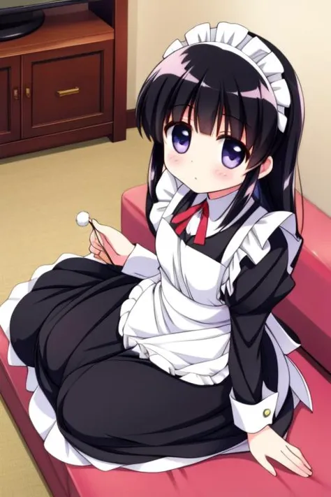 masterpiece, best quality,,<lora:GoodHands-vanilla:0.8> <lora:anmnr01:0.3> <lora:add_detail:0.5> , <lora:Kazuhiro Takamura:0.7>,Ando Mahoro,(black hair,maid clothes),living room,sofa,mimikaki,<lora:lap_pillow_invitation:0.9>,lap_pillow_invitation,earstick