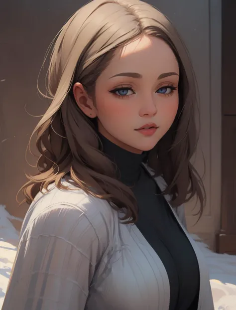 Sexy woman with light brown flowing hair, beautiful detailed face, wearing a colored sundress,curious look,painterly,portrait,oil on canvas,symmetrical,artstation trending,concept art,highly detailed,sharp focus,illustration,art by artgerm and greg rutkowski and alphonse mucha and Norman Rockwell,
<lora:snowlight:1>,