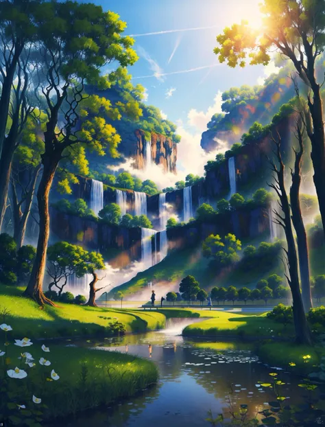 ((masterpiece:1.4,best quality)), beautiful scenery, outdoors, morning sun, large green meadow, serene, misty, trees,wallpaper, highly detailed, 4k, mocha style, raikoart, vincent van gogh, <lora:mocha style:0.8>