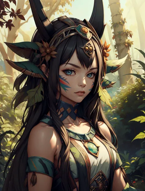 solo, (full body:0.6), looking at viewer, detailed background, detailed face, ( <lyco:CulturePunkBundle-000007:1.0>, fairytaleai, fairytale theme:1.1) aggressive jungle fighter, green tribal clothing, warpaint, tribal markings, leaves, tropical climate, fighting stance, bushes, poisonous plants, exotic, jungle in background, snake in background, cinematic atmosphere,