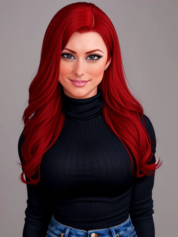 ((SFW)), Tight Headshot Portrait, Redhead Karlie Montana, Striped Turtleneck, Jean Jacket,
redhead Karlie Montana, Tekuho Style,
<lora:Karlie_Montana:0.9>