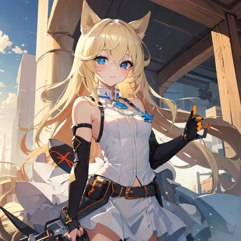 ((masterpiece, high quality, best quality, absurdres, incredibly absurdres)),detailed,fine details,stunning,(cowboy shot:1.2),1girl,looking at viewer,g41,<lora:G41 Fixed:0.7>,heterochromia,blonde hair,animal ears