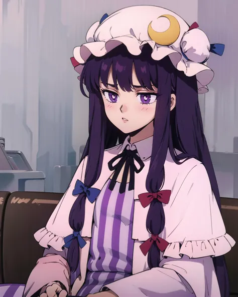 <lora:patchouli:1>,1girl,solo,patchouli knowledge, purple hair,purple eyes,grey background, <lora:smv1:0.8>, masterpiece, best quality,