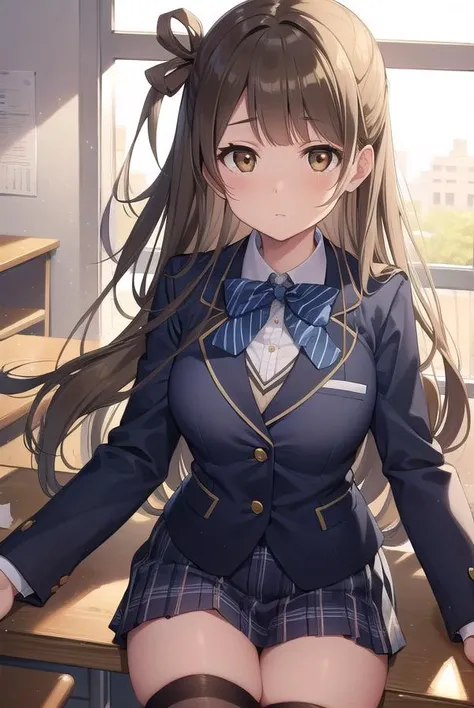yellow eyes, brown hair, long hair,, breasts, solo,, nsfw. Enchanted Libraries, Blazer uniform