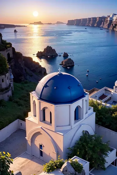 landscape, photography, santorini, blue dome, flower, church, city, night, lamp, full moon, cliff, dawn, epic, cinematic, cliff, ocean, ornate, realistic,<lora:ARWSantorini:1> advntr, <lora:epi_noiseoffset2:0.4>