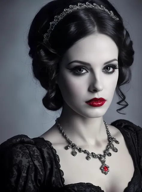 Gothic style foto, reality, masterpiece
gothic housewive, widow style, sad face , red glossy lips, look to viewer . Dark, mysterious, haunting, dramatic, ornate, detailed