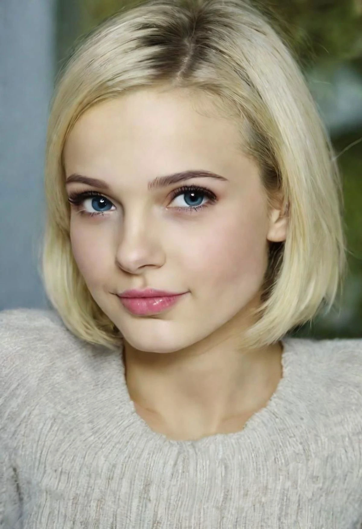 1960s, young soviet russian chill, short hair, platinum blond, (huge pupils:1.5), one-side smirk, lips slightly parted, (cornea reflections, skin bump, skin pores, skin fuzz, vellus hair, goose bump, subsurface scattering, transluscency:1.3), intricately detailed, depth of field, vignette, exquisite natural backlighting