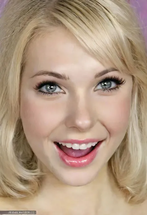 1960s, young soviet teen russian child girl, short hair, platinum blond, (huge pupils:1.5), one-side smirk, slightly parted lips, opened mouth, tongue out, (cornea reflections, skin bump, skin pores, skin fuzz, vellus hair, goose bump, subsurface scattering, transluscency:1.3), intricately detailed, depth of field, vignette, exquisite natural backlighting