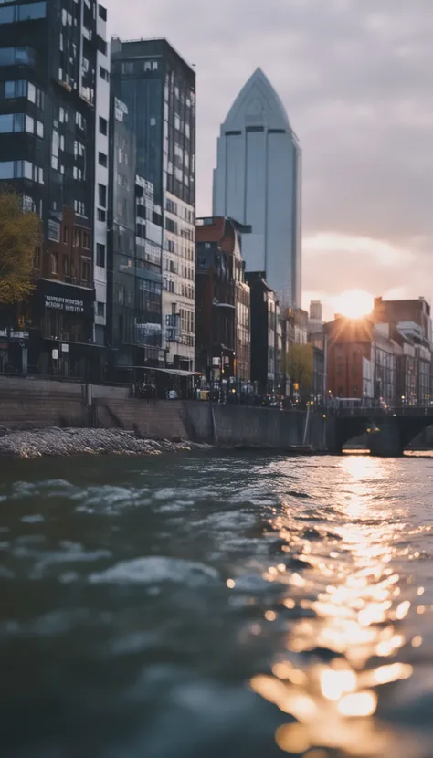 cinematic photo of a city by the river, 35mm photograph, film, bokeh, professional, 4k, highly detailed