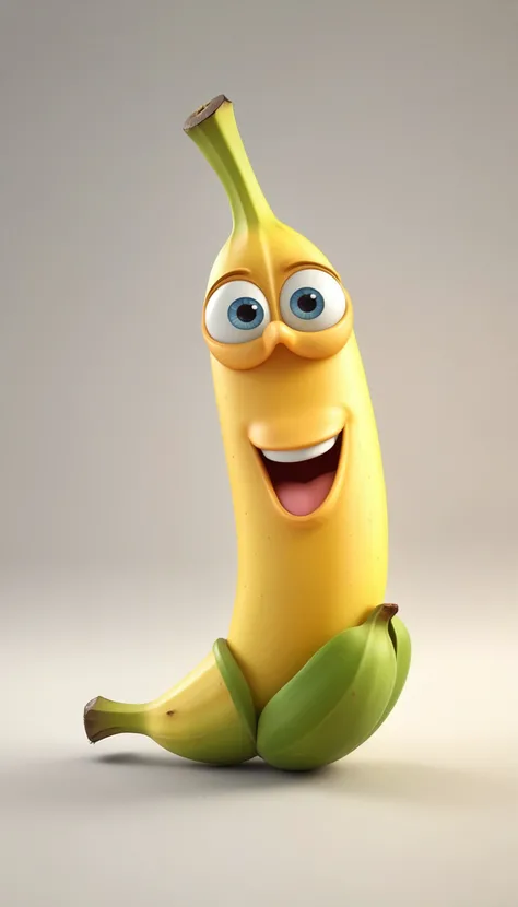 a happy cartoon banana fruit, Pixar Style, perfect composition, 8k artistic photography, photorealistic concept art, masterpiece